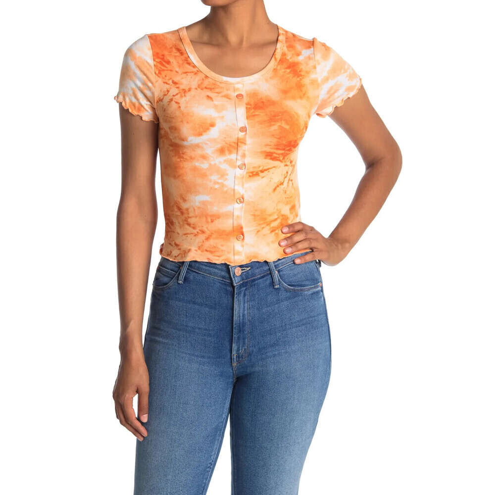 Abound women's Tie Dye Button Front Top In Rust Amber Orange Size M